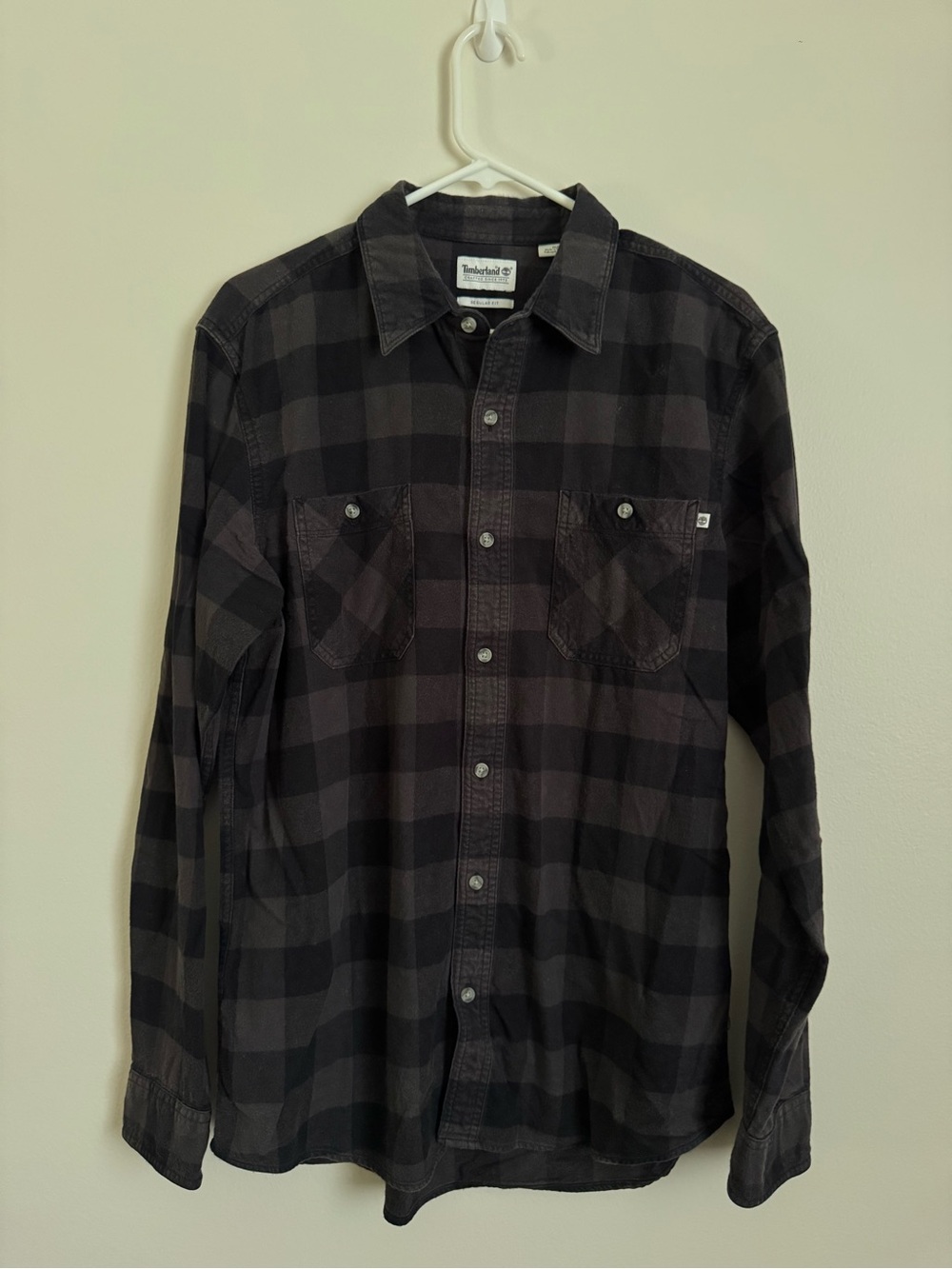 Timberland Men's Black and Charcoal Plaid Button-Down Shirt